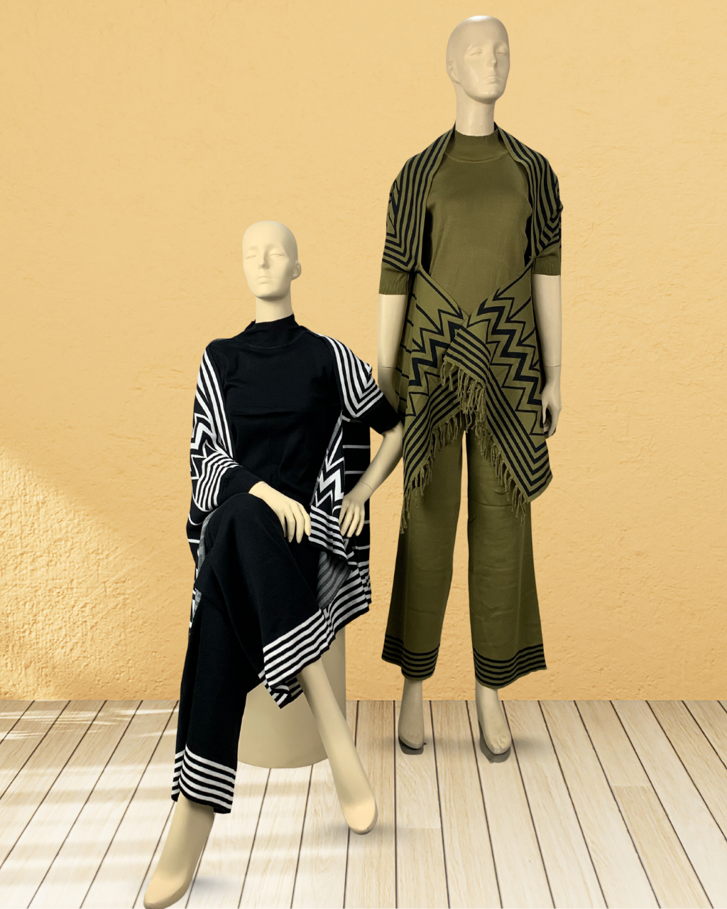 3 Piece Co-Ord Set with Cape Shawl