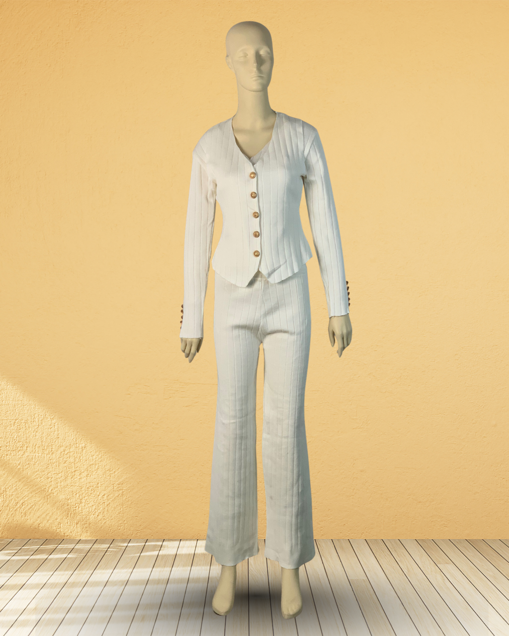 Knitted Buttoned Cardigan Set