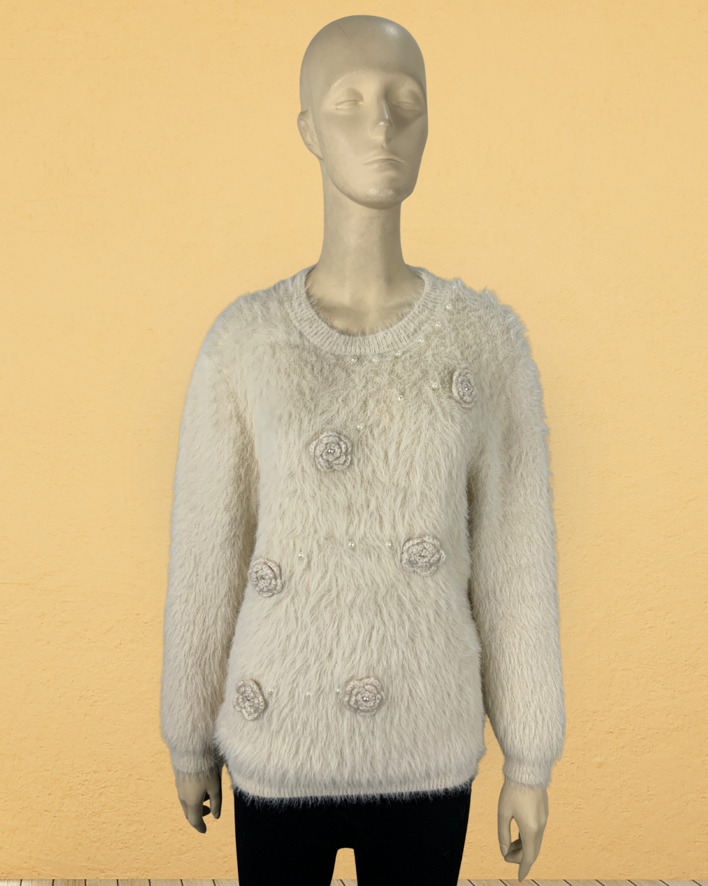 Fuzzy Knit Flower Sweater