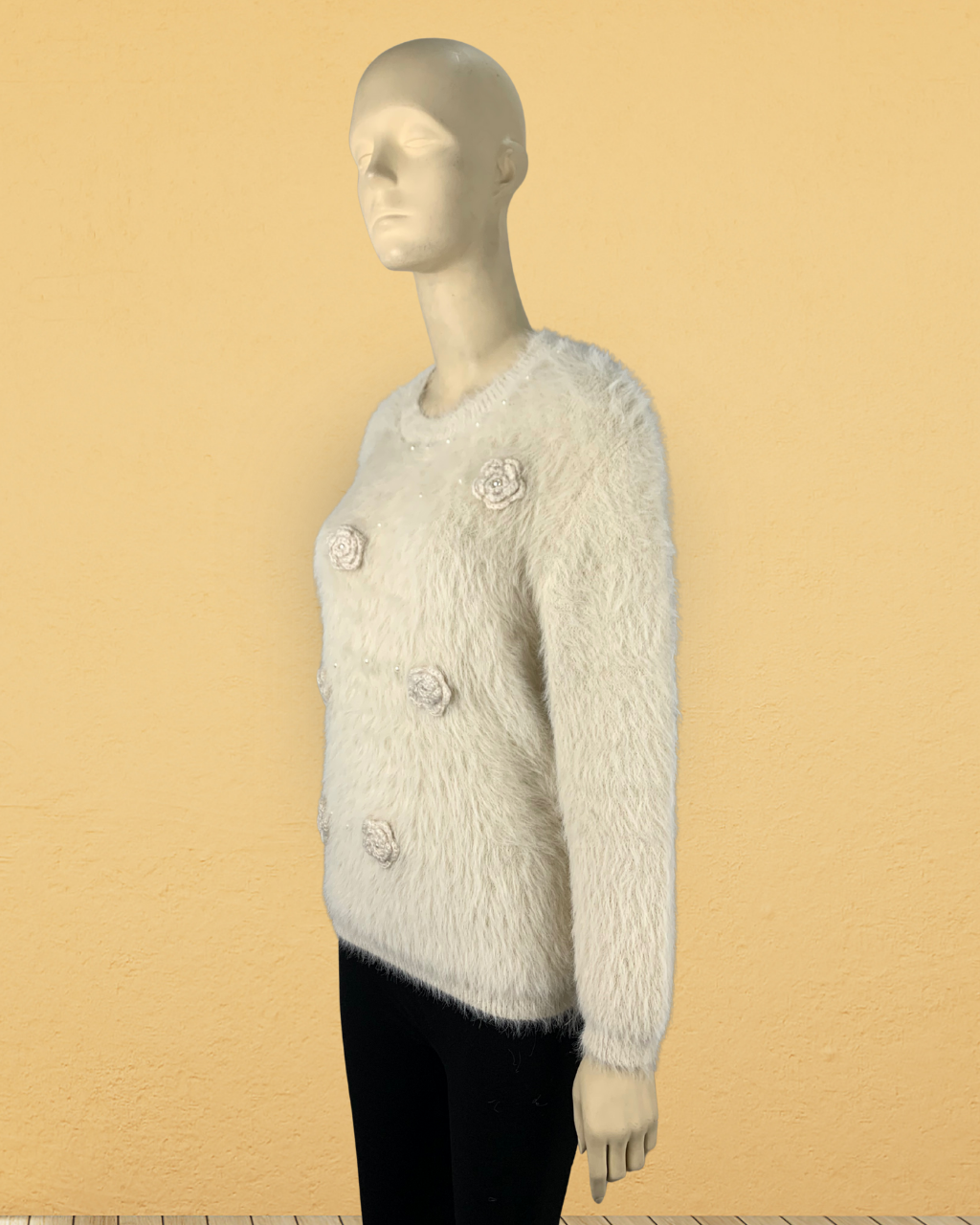 Fuzzy Knit Flower Sweater