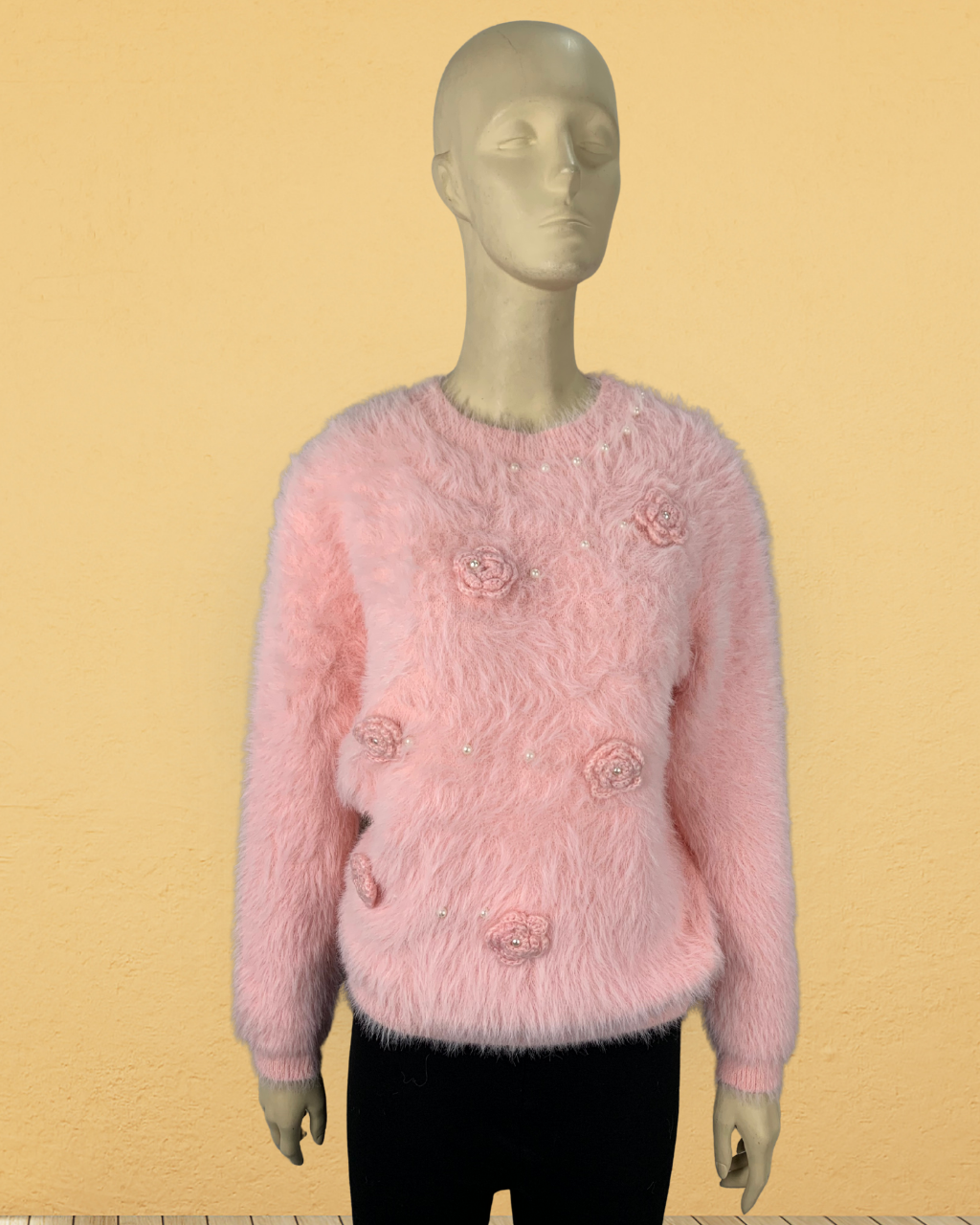 Fuzzy Knit Flower Sweater