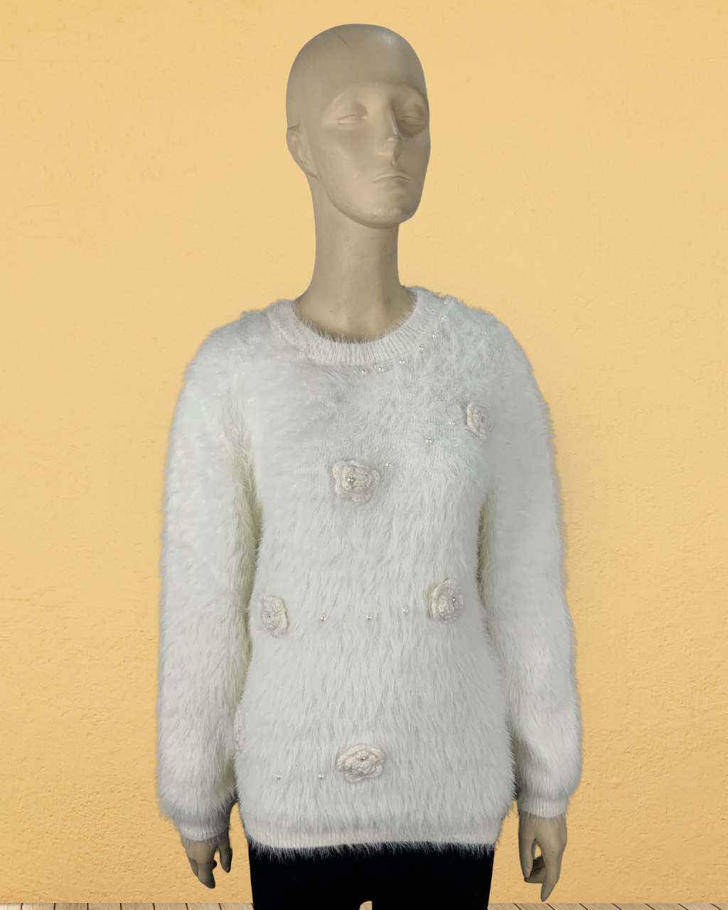 Fuzzy Knit Flower Sweater