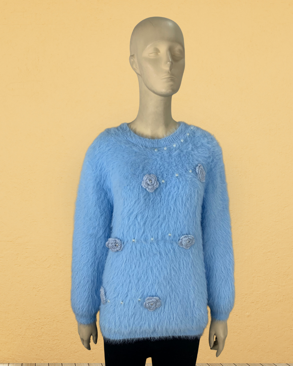Fuzzy Knit Flower Sweater