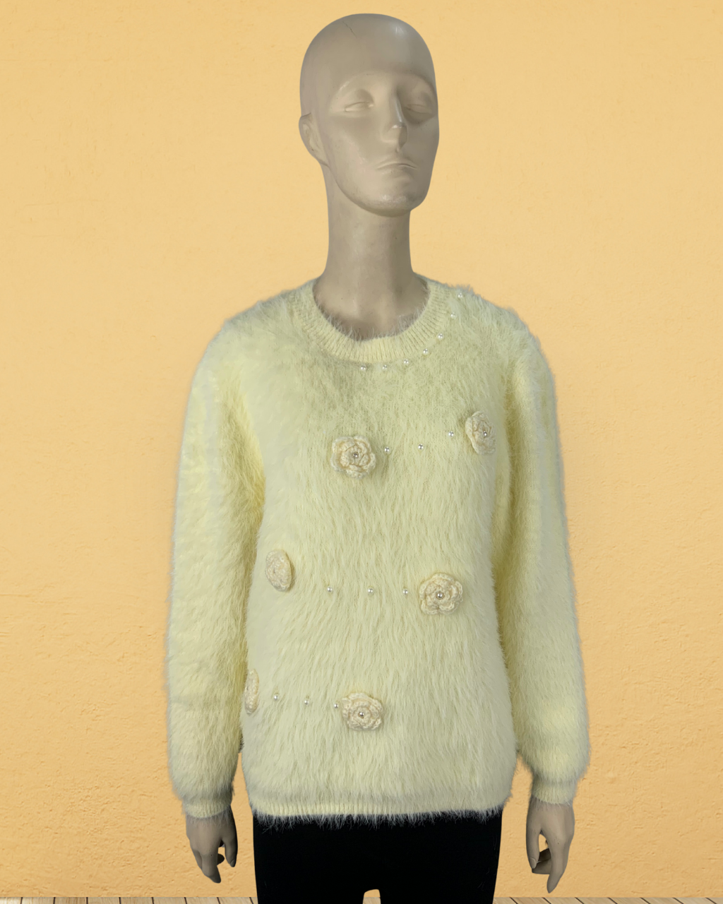 Fuzzy Knit Flower Sweater