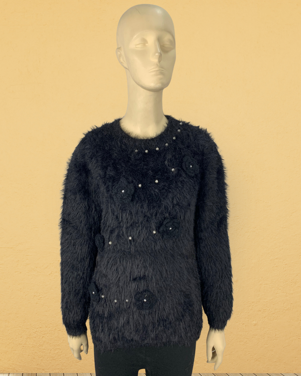 Fuzzy Knit Flower Sweater