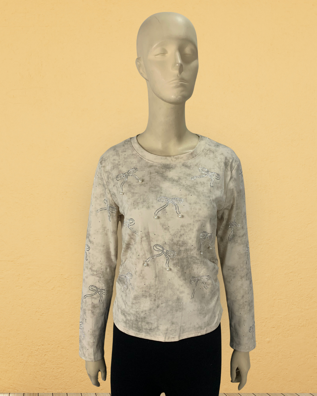 Women’s Embroidered Bow Top with Pearl Beads