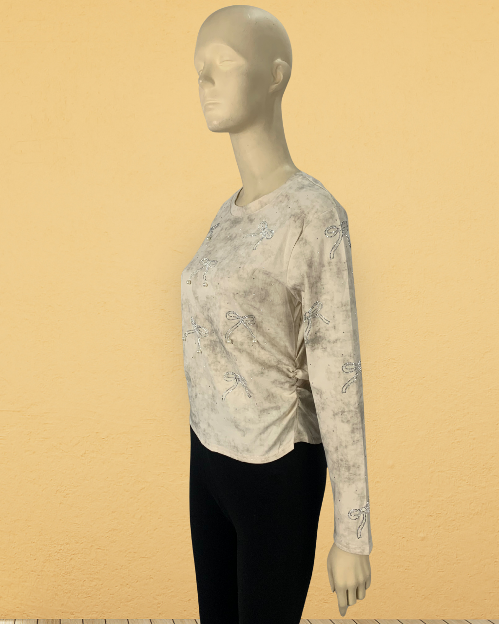 Women’s Embroidered Bow Top with Pearl Beads