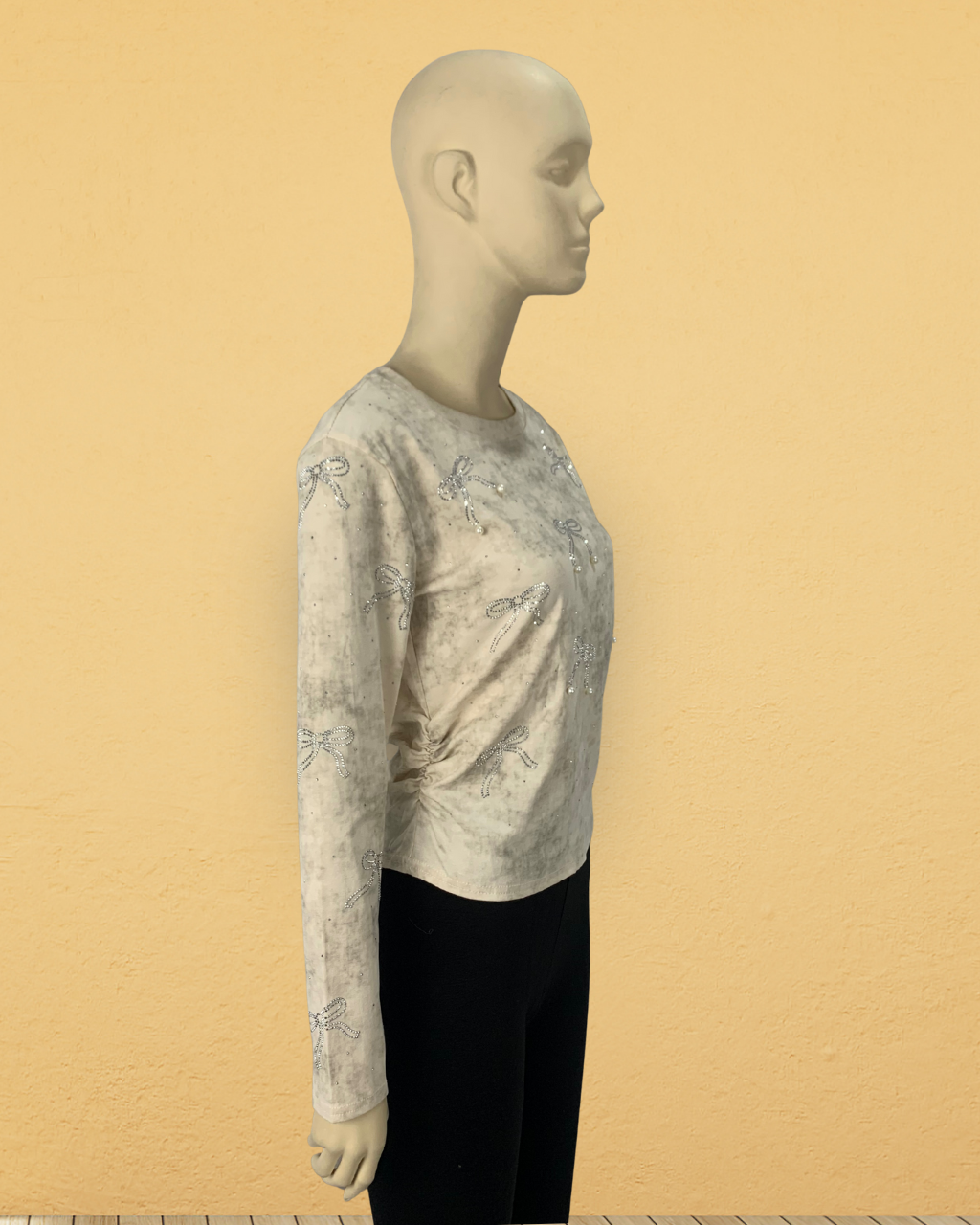 Women’s Embroidered Bow Top with Pearl Beads