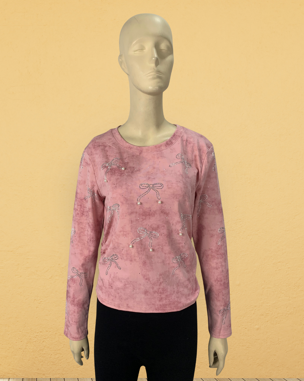 Women’s Embroidered Bow Top with Pearl Beads