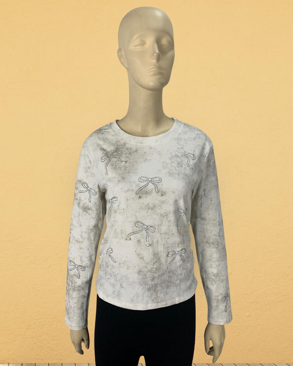 Women’s Embroidered Bow Top with Pearl Beads