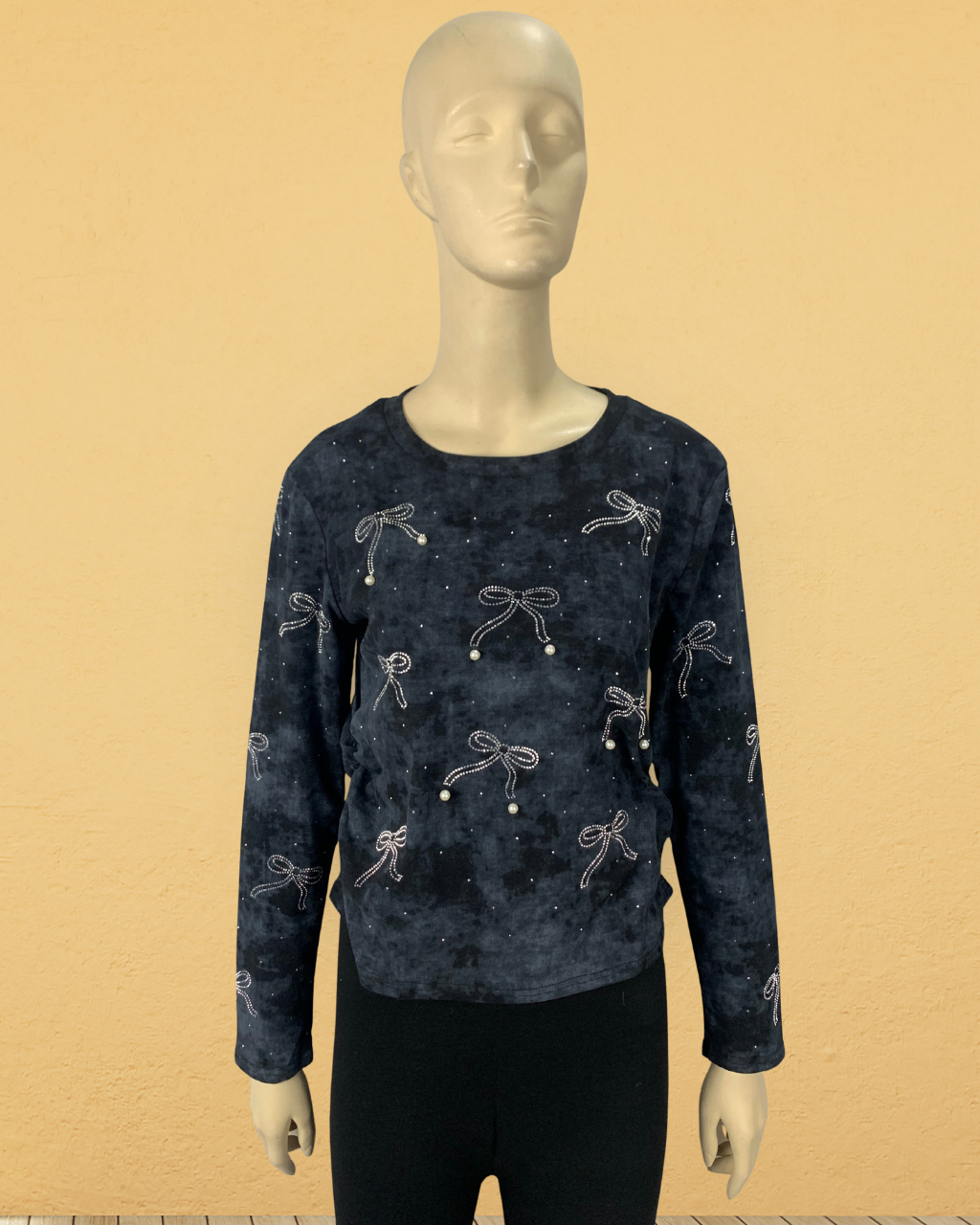 Women’s Embroidered Bow Top with Pearl Beads