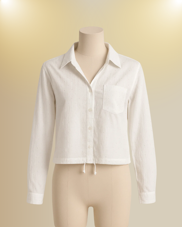 Cropped Cotton Dotted Shirt