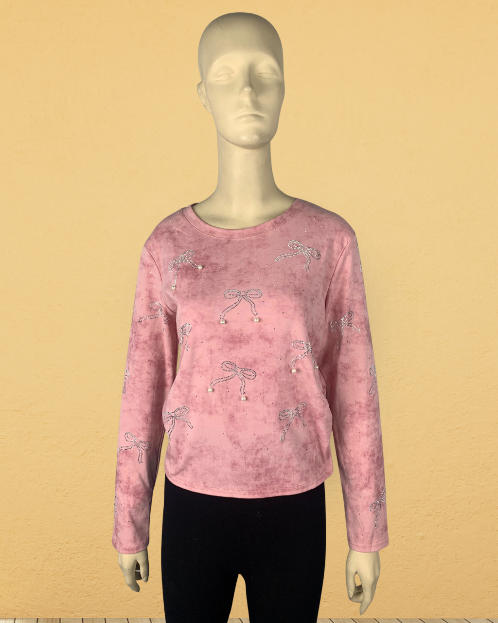 Women’s Embroidered Bow Top with Pearl Beads