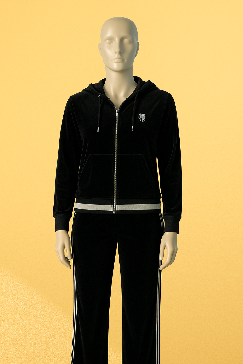 Velvet 3-Piece Tracksuit – Black with White Inner