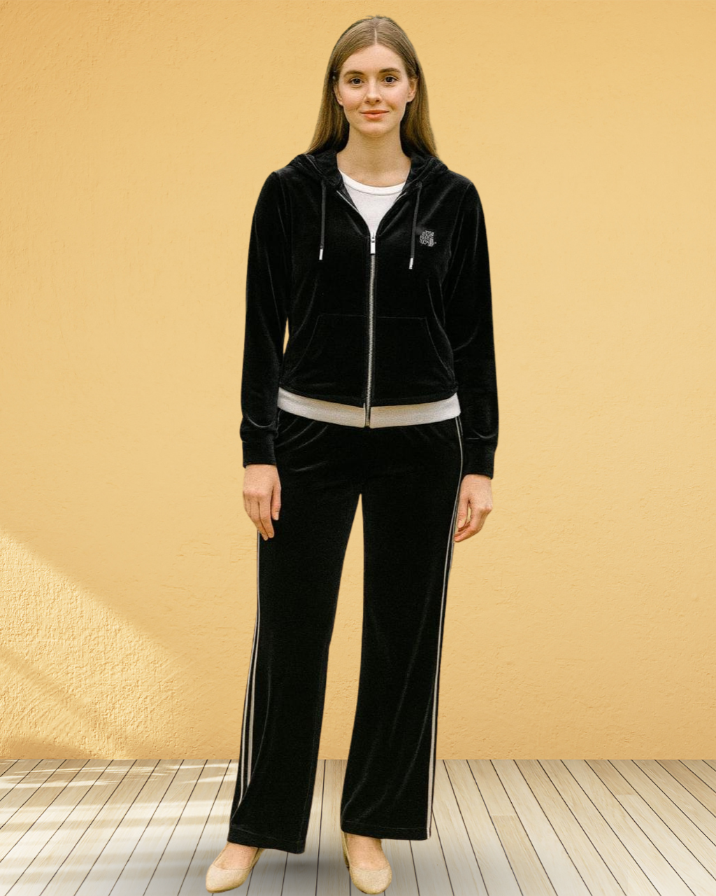 Velvet 3-Piece Tracksuit – Black with White Inner