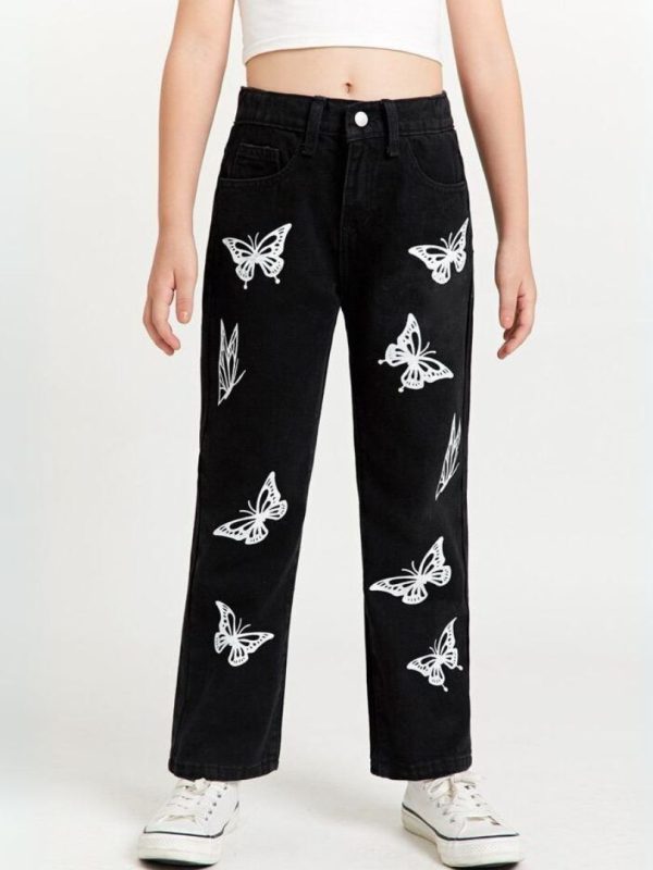 LMS Butterfly Print Wide-Leg Jeans